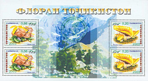 Таджикистан, Грибы, 2004, малый лист  c зелёной надпечаткой